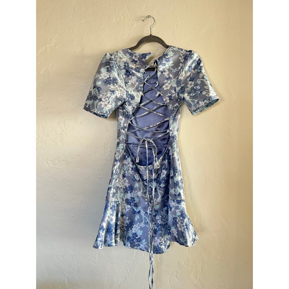 Lulus Blue Floral Ruffle Mini Dress - Picture 6 of 7